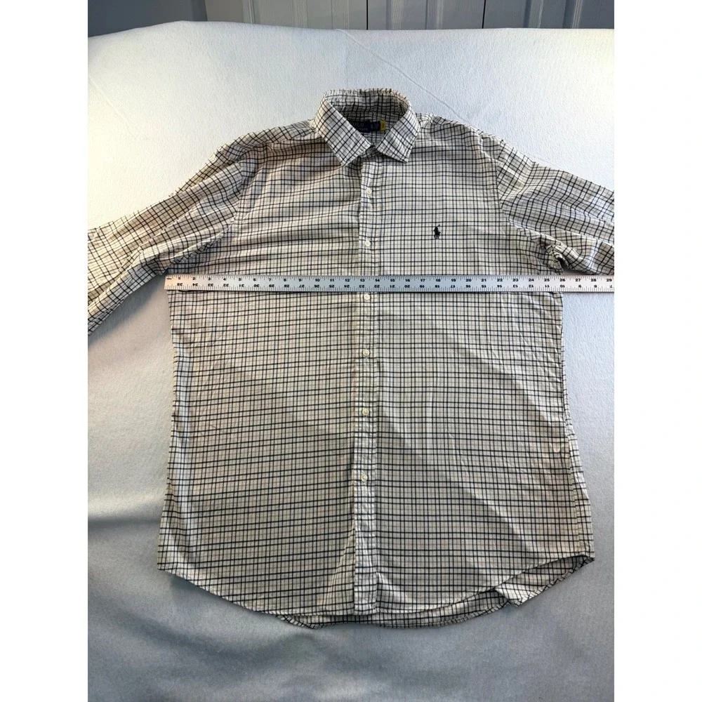 Polo Ralph Lauren Mens XL Classic Fit Tattersall Check Button Down Shirt Tan